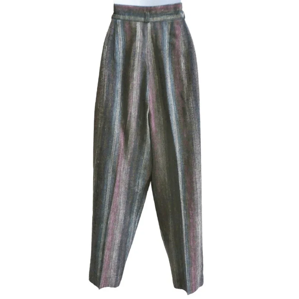 30x27 Vintage Happy Legs Rainbow Herringbone Trouser Pants High Waist Pockets L